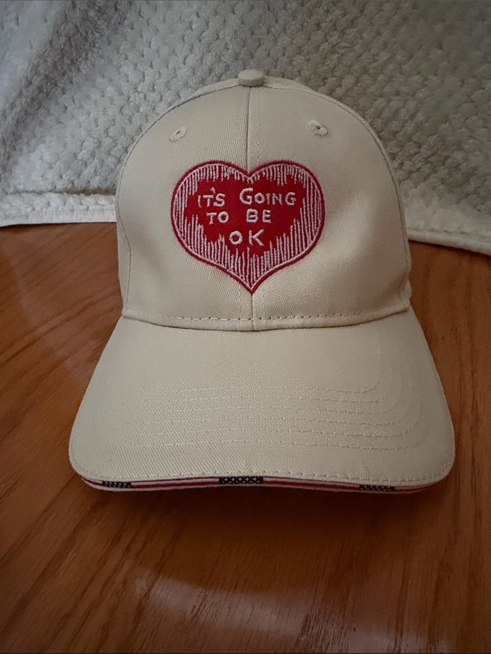 Women’s Beige Baseball Cap with Red Heart Patch - 'It's Going to Be OK'